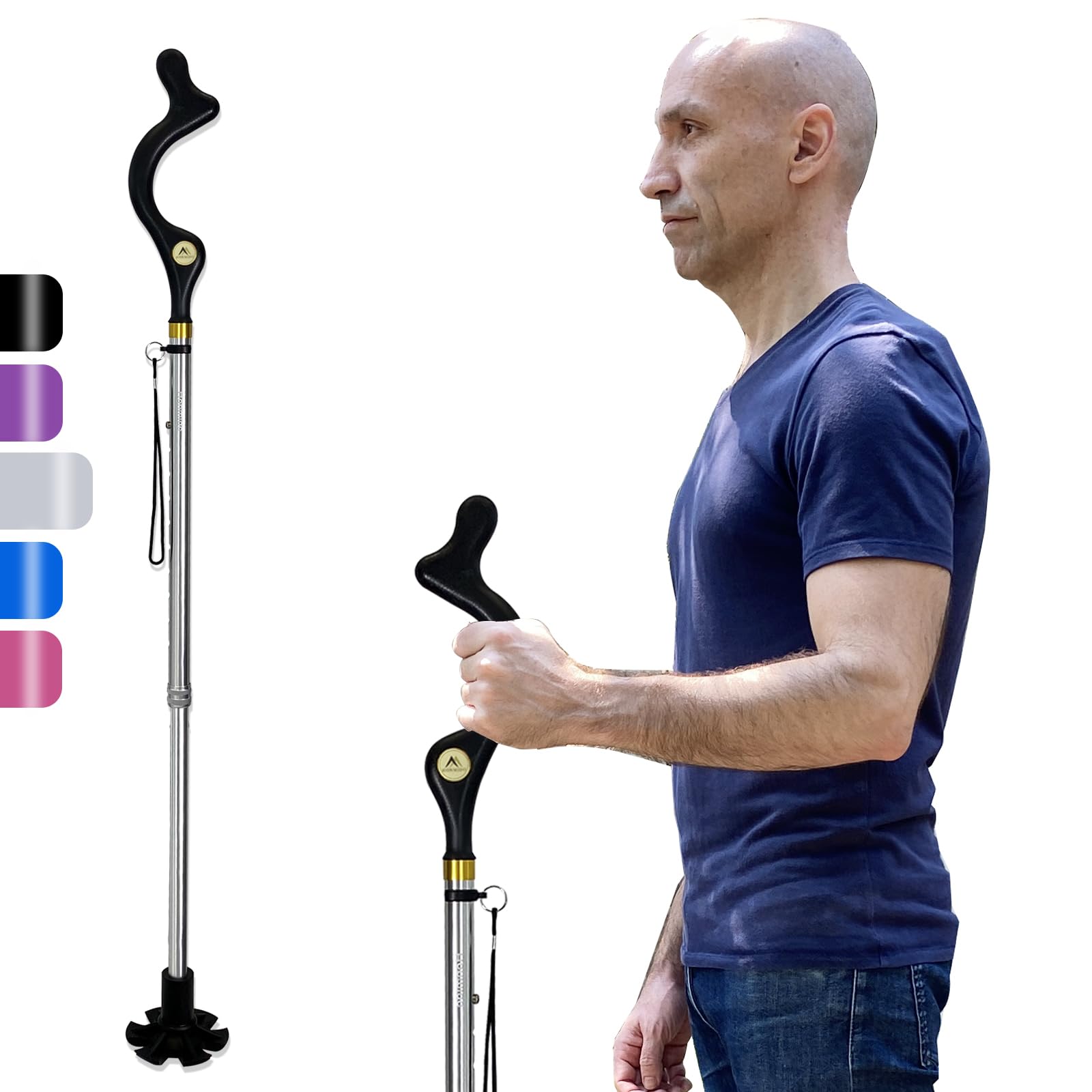Photo 1 of Honmido Walking Cane Foldable for Men & Women Seniors for Balance,Self Standing Folding Cane,Height Adjustable Anti-Slip Lightweight Alloy Walking Stick Collapsable for Travel Mobility Aid Silver