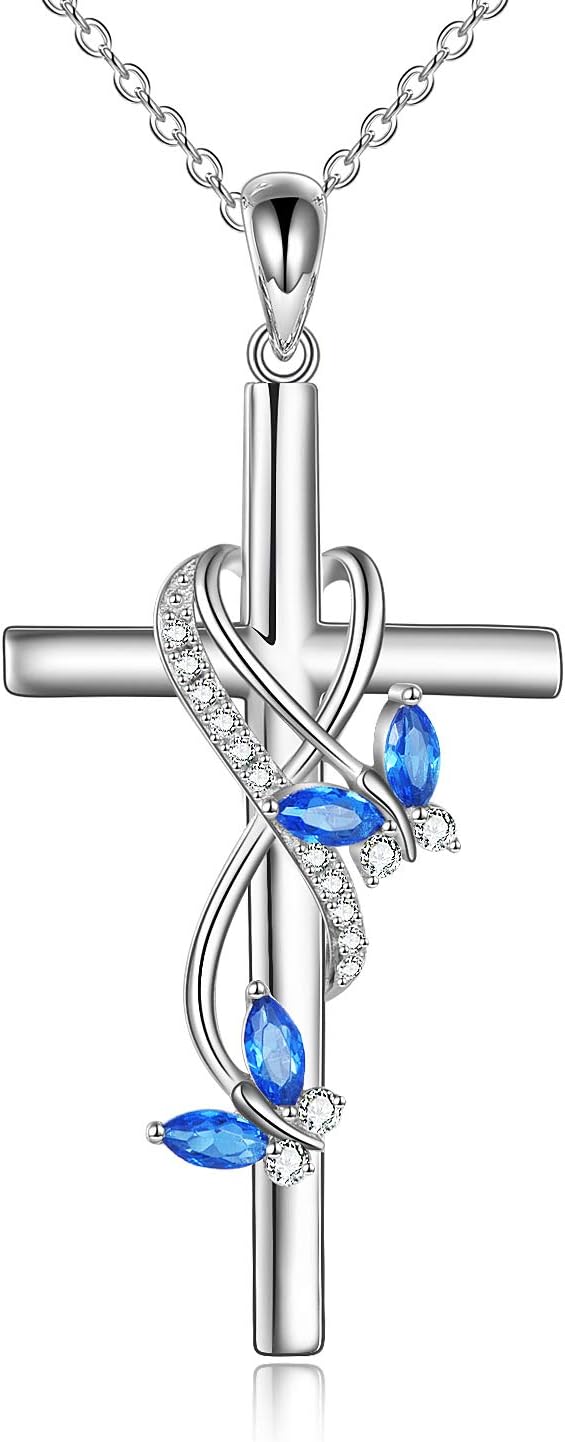 Cross Necklace for Women 925 Sterling Silver Cross Pendant Necklace Animal Jewelry Christmas Gifts for Women Mother Grandma