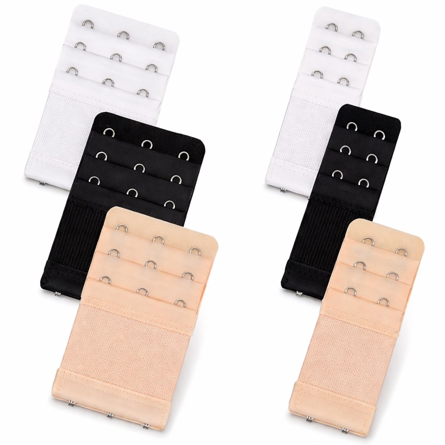 6 PCS Bra Extenders for Women 2 Hook & 3 Hook – Soft Stretchy Bra Hook Extenders in Black White Beige – Bra Extra Hook Extender Set for Comfortable Fit