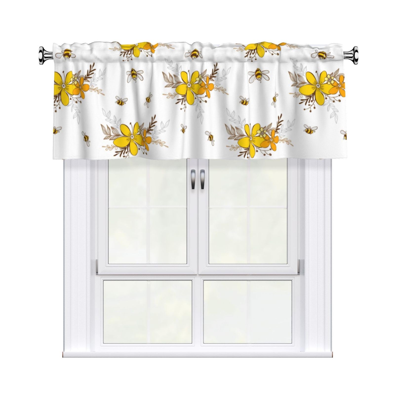 Noble Ren Floral Bee Hand Painted Style Short Curtain Valance 54x18in For Kitchen Bathroom Cafe Living Room Decoration