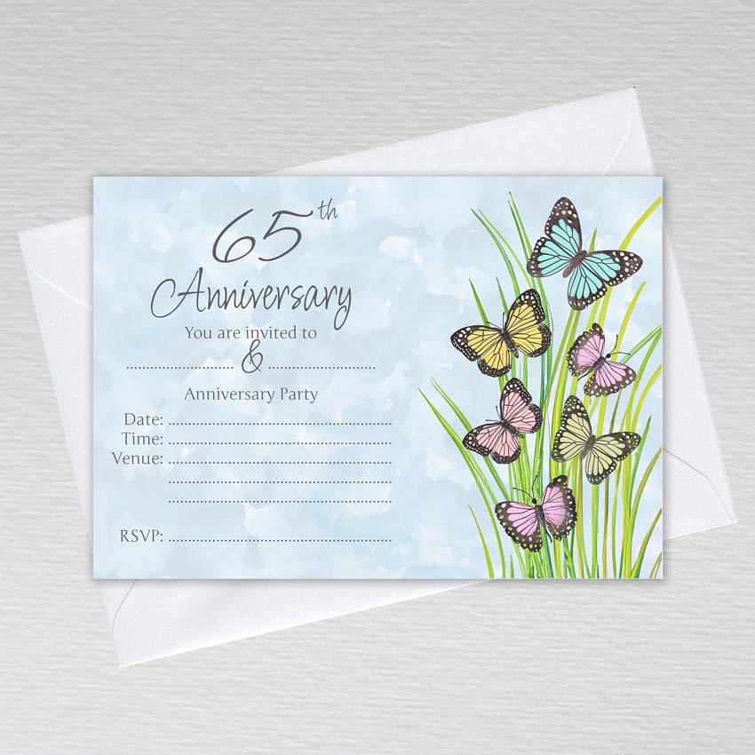 Webspectations Pack of 65th Wedding Anniversary Party Invitations with Envelopes: Butterfly 65th Anniversary Invites (Pack of 50 with Envelopes)