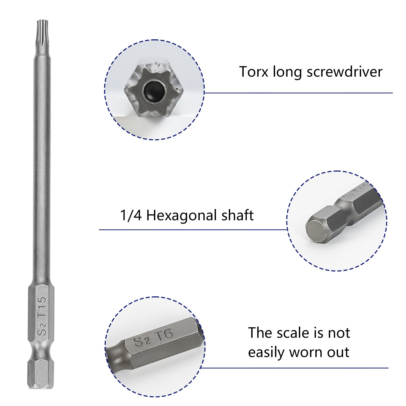 Juego Destornilladores Juego 14 Destornilladores Torx Largos 100mm - Magnéticos, Acero S2, T6 A T40 Destornillador Triwing Juego Destornilladores Juego 14 Destornilladores Torx Largos 100mm - Magnéticos, Acero S2, T6 A T40 Destornillador Triwing