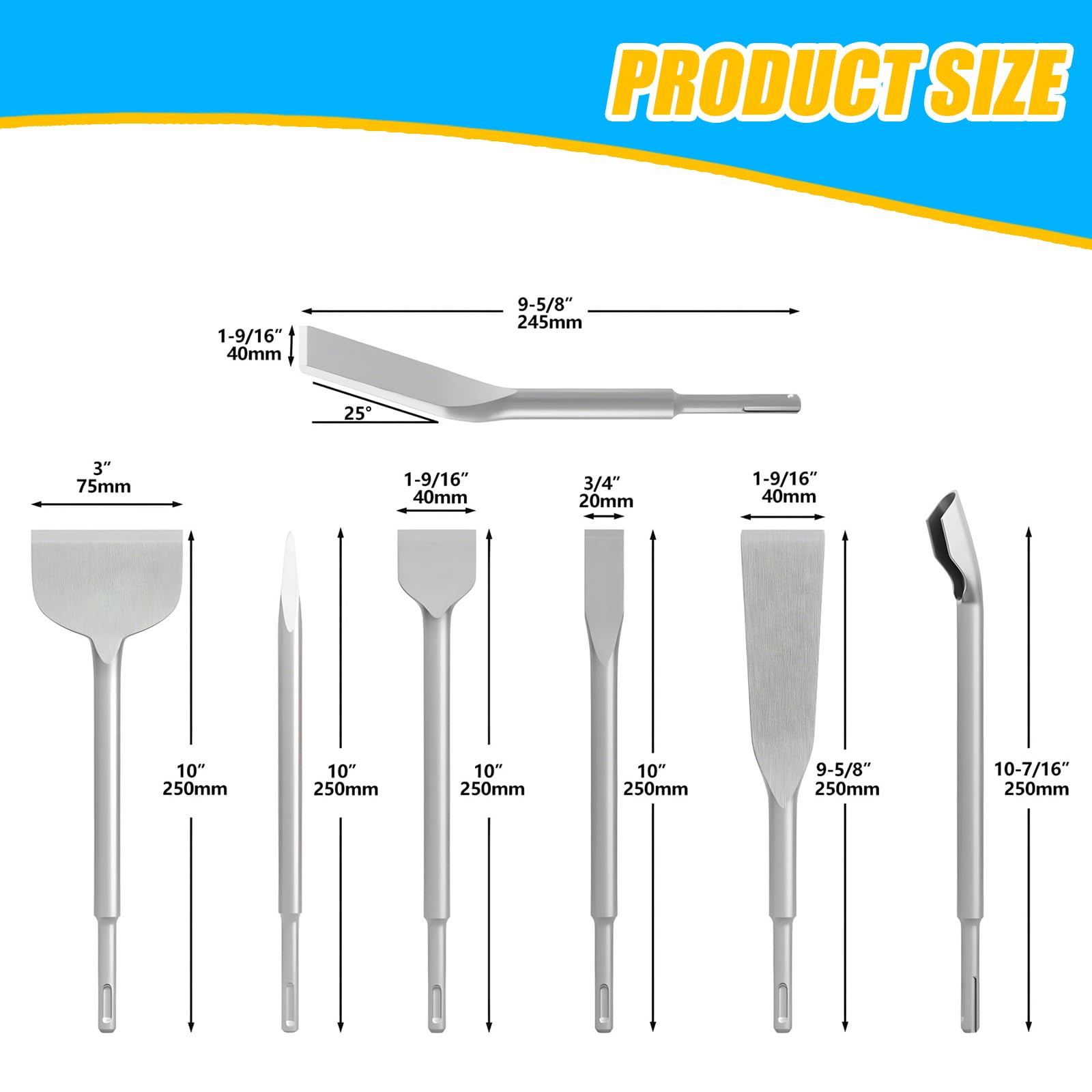 LOPYXBR 7PCS SDS Chisel Bits Chisel Set for SDS-Plus Hammer SDS's Chisels Set, Including Tile, Flat, Grooving, Scraping - Image 2