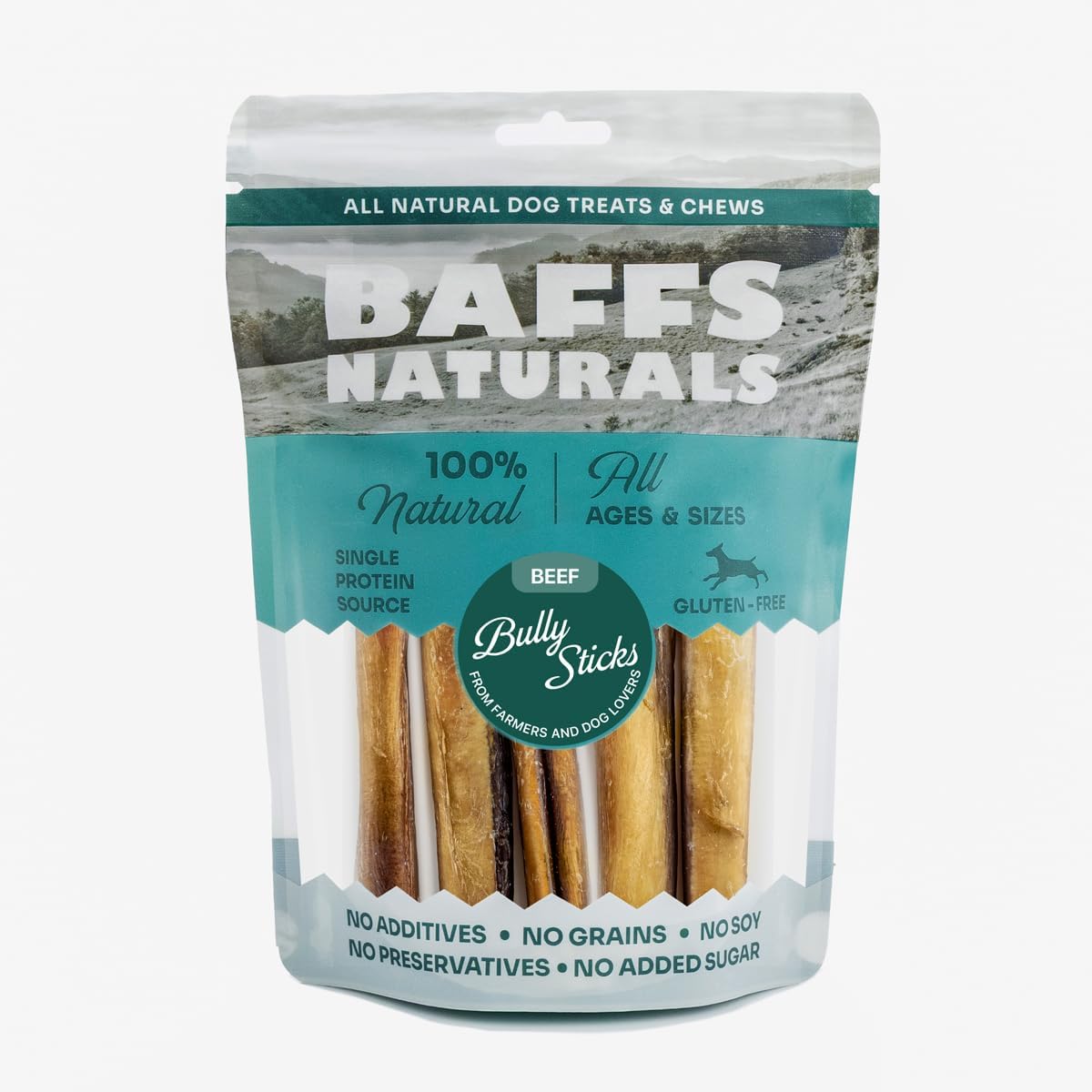 Bully Sticks Dog Chew - Standard Thick, 6 Inches (Total 7 Count) | Grass-Fed Beef Pizzle for Small & Medium Dogs | Single Ingredient, Fully Digestible | Long Lasting Rawhide Alternative | 8oz