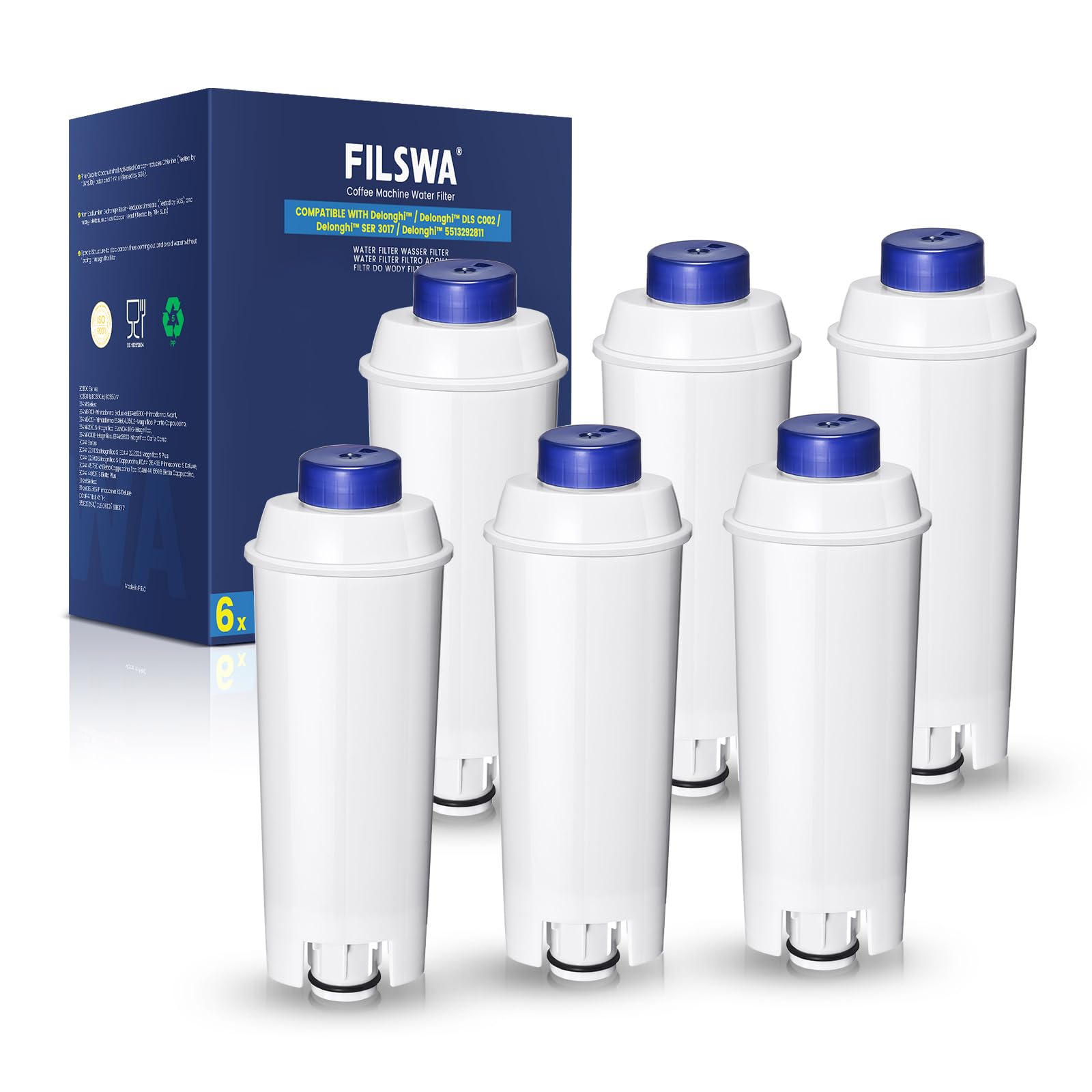 Water Filter Softener Compatible with Delonghi ECAM Coffee Machines, Dinamica, Magnifica S, Rivelia, ETAM, Authentica, Esam, DLSC002, Filter for Delonghi Coffee Machine