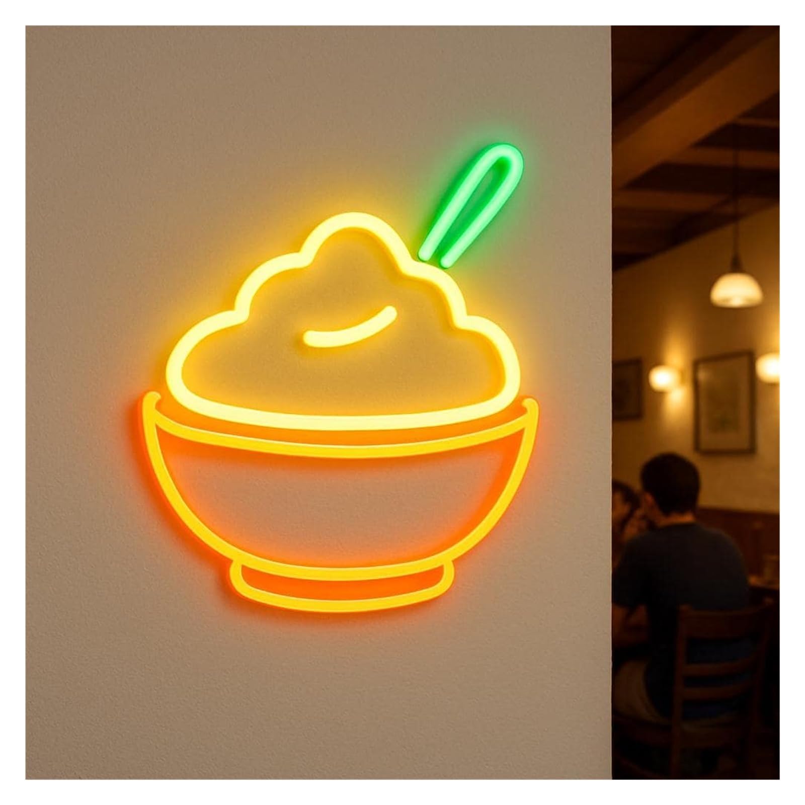 XENITE Hanging Art Neon Signs Mashed Potato Bowl Neon Sign, USB/Power Supplied, for Restaurant & Kitchen Decor 50cm/19.69in