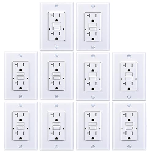 Toma GFCI de 20 amperios, resistente a manipulaciones, resistente a la intemperie, uso en interiores o exteriores, indicador LED con placas de pared