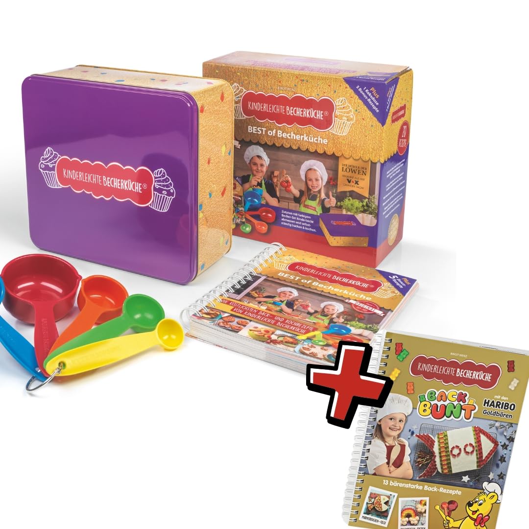Kinderleichte Becherküche: Doppel-Bundle - Back bunt mit den HARIBO Goldbären & Best of Backset, inkl. 5 bunten Messbechern, Kochbuch für Kinder, kinderleicht Backen nach Bildern, Backbuch für Kinder
