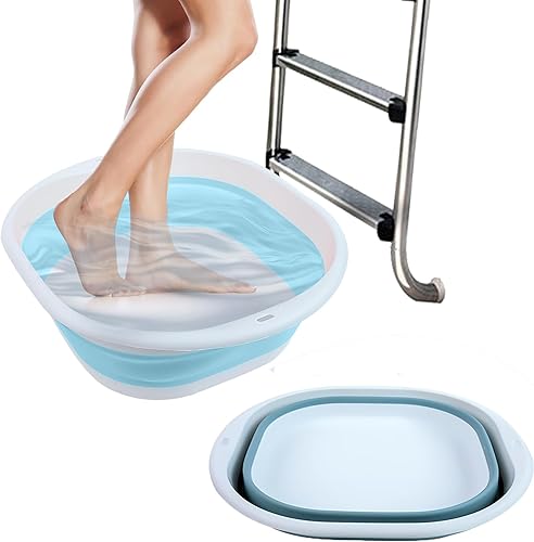 Bañera de pies portátil para piscina, plegable, lavabo de pies para piscina, accesorios para piscinas sobre el suelo (baños azules)
