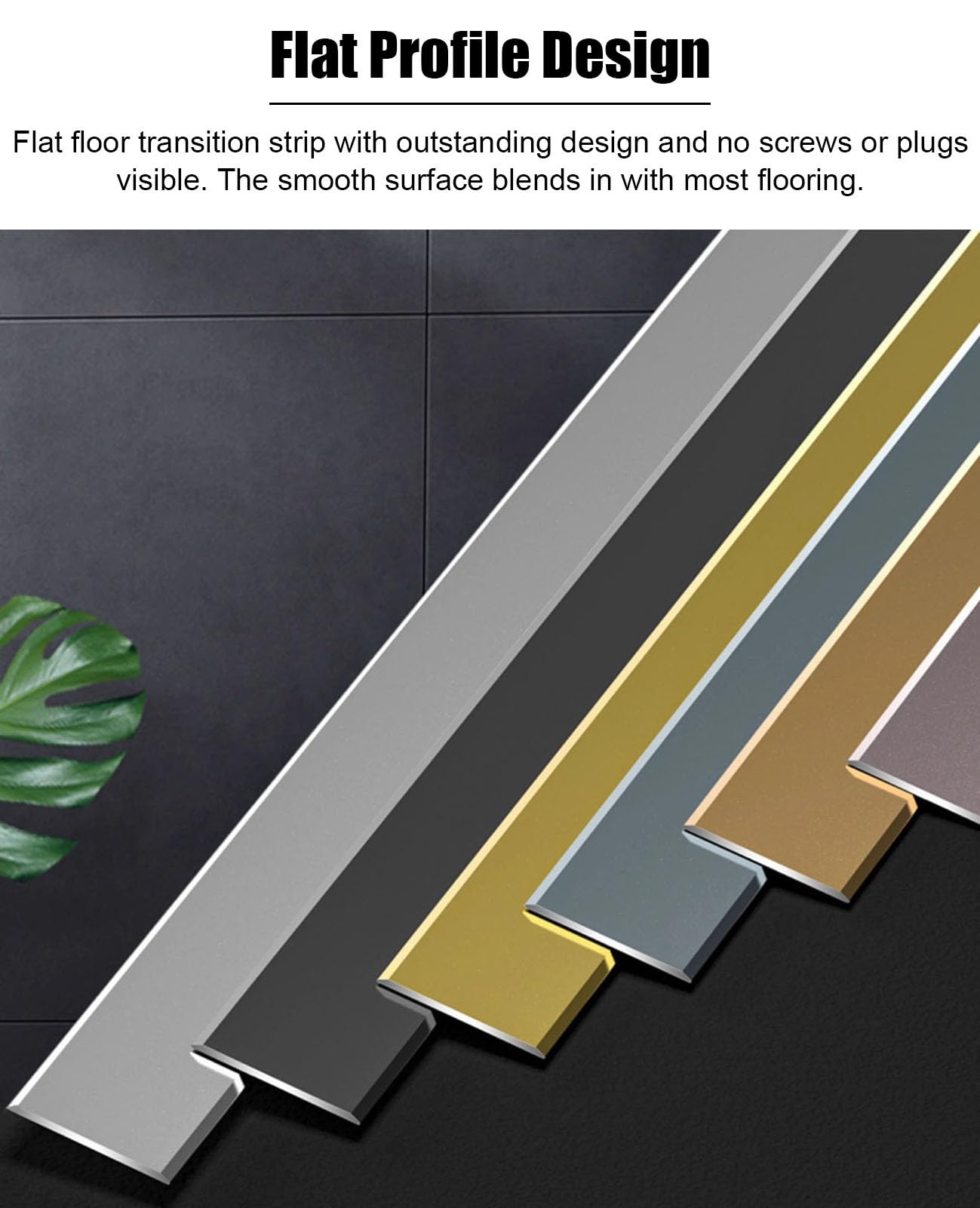 Vibeo Barre de Seuil Profilé de Seuil de Porte Plat en Métal de 5 cm de Large, Seuil de Porte Étanche, Cache-Joint Intérieur pour Parquet, Vinyle, Carrelage, Stratifié(Gold)