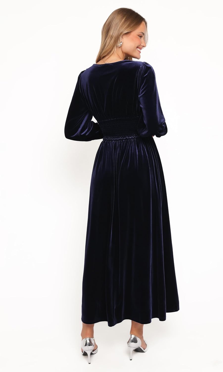 Petal & Pup Womens Cece-Velvet-Long-Sleeve-Maxi-Dress-Midnight-Blue - Image 5