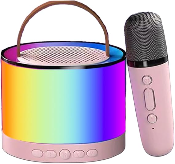 Karaoke Machine with Wireless Microphone,Portable 5.3 Speaker, 3W 52mm Driver, Type-C Fast Charging, LED Party Lights – Portable Singing System for Home, BBQs & Outdoor Fun