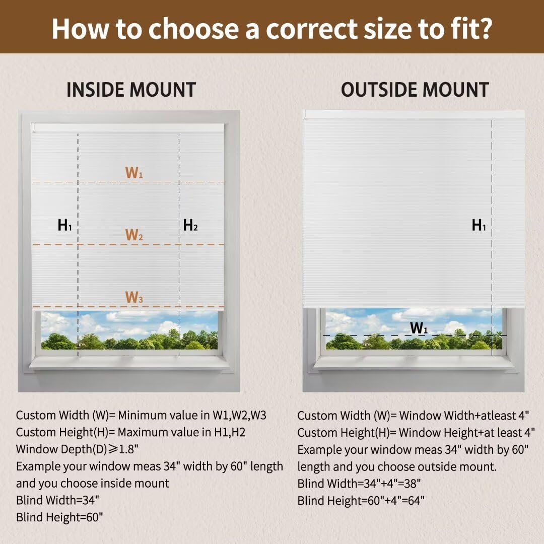 Blackout Cellular Shades Cordless Pull Down Cellular Blinds with LED Lights Thermal Insulated Honeycomb Room Darkening Blinds for Windows Easy to Install, 36" W×72" H, Grey