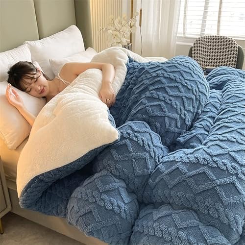 TUCVZVO Bettdecke 220X240 Winterdecke,Winter Steppdecke Dicker Lamm-Kaschmir, Decke, Flauschige Kaschmir-Steppdecken, Winterwarm, Kern Aus Lammsamt,Blau,150X200 2KG
