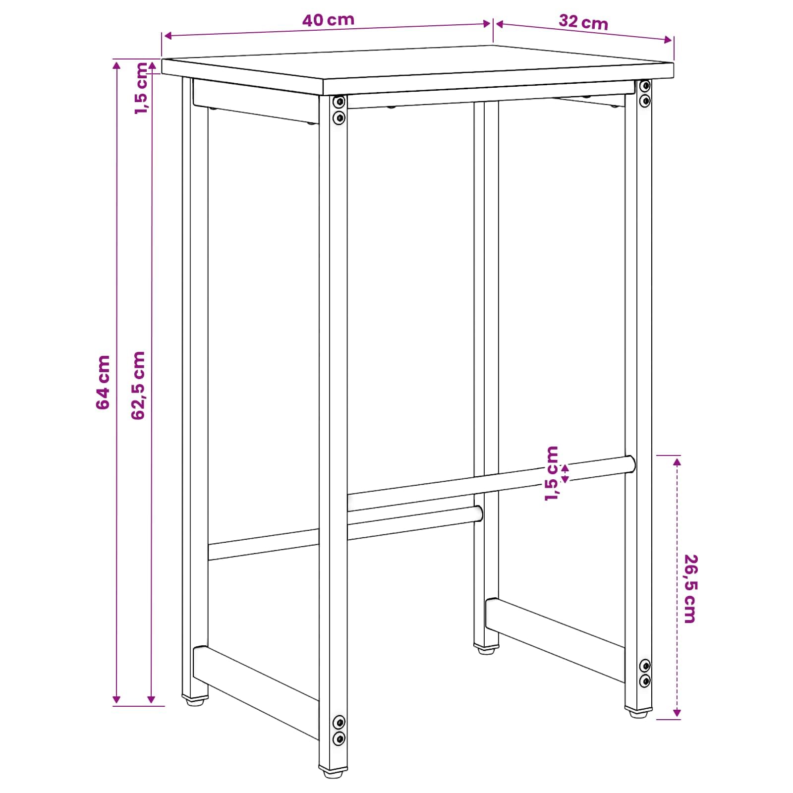 Sgabello da bar rettangolare in legno Ingenierie 40x32x64 cm in acciaio