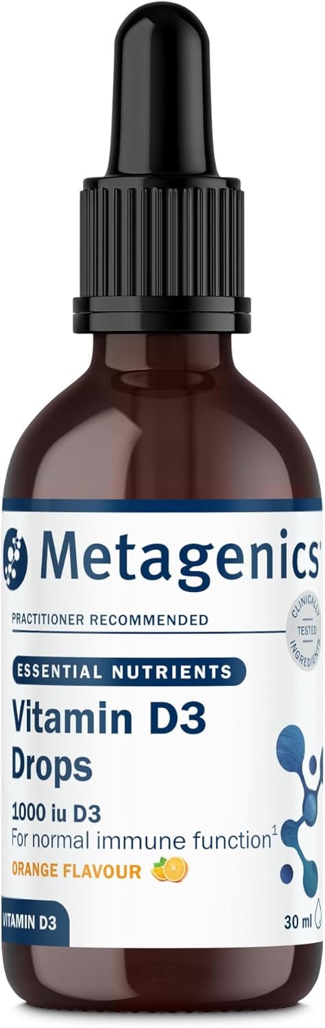 Metagenics Vitamin D3 Liquid Drops – 1000iu Vitamin D for Healthy Immune System, Bones, Muscles & Teeth – Orange, 30ml