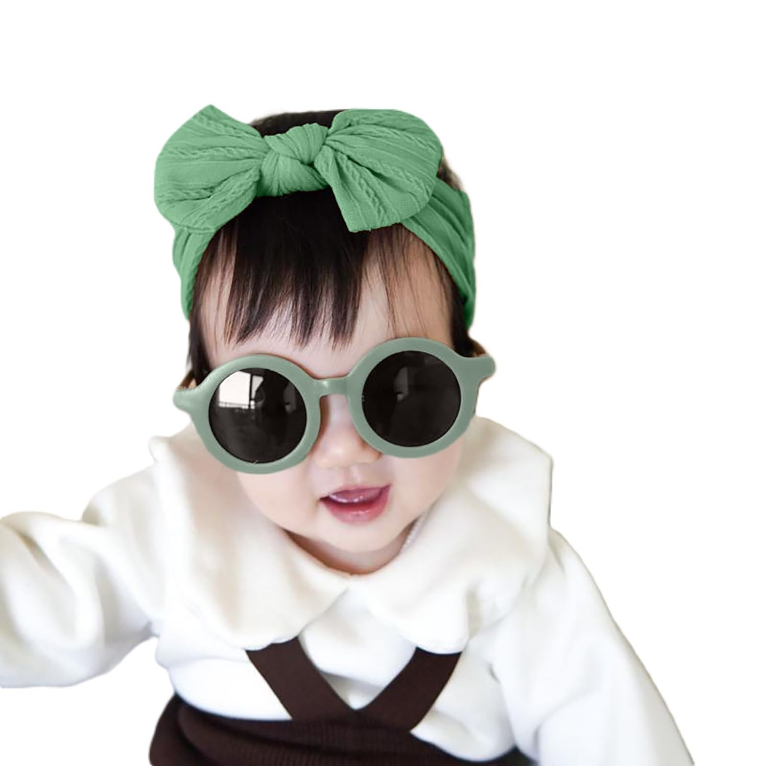 SYGA Baby Bow Jacquard Stretchable Headband With Uv Protection Round Sunglasses Stylish Combo For Toddlers And Kids (Green, Green Frame, Free Size)-image-31