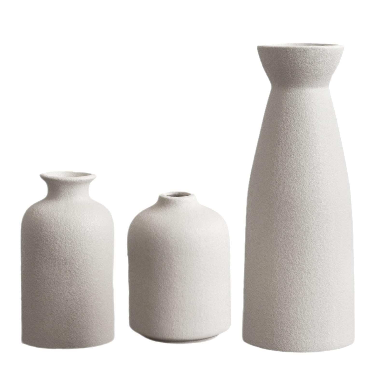 3Piece Porcelain Flower Vases Handcrafted High Temperatures Fired Smooth Glazes Surfaces Handcrafted Ceramics Vases