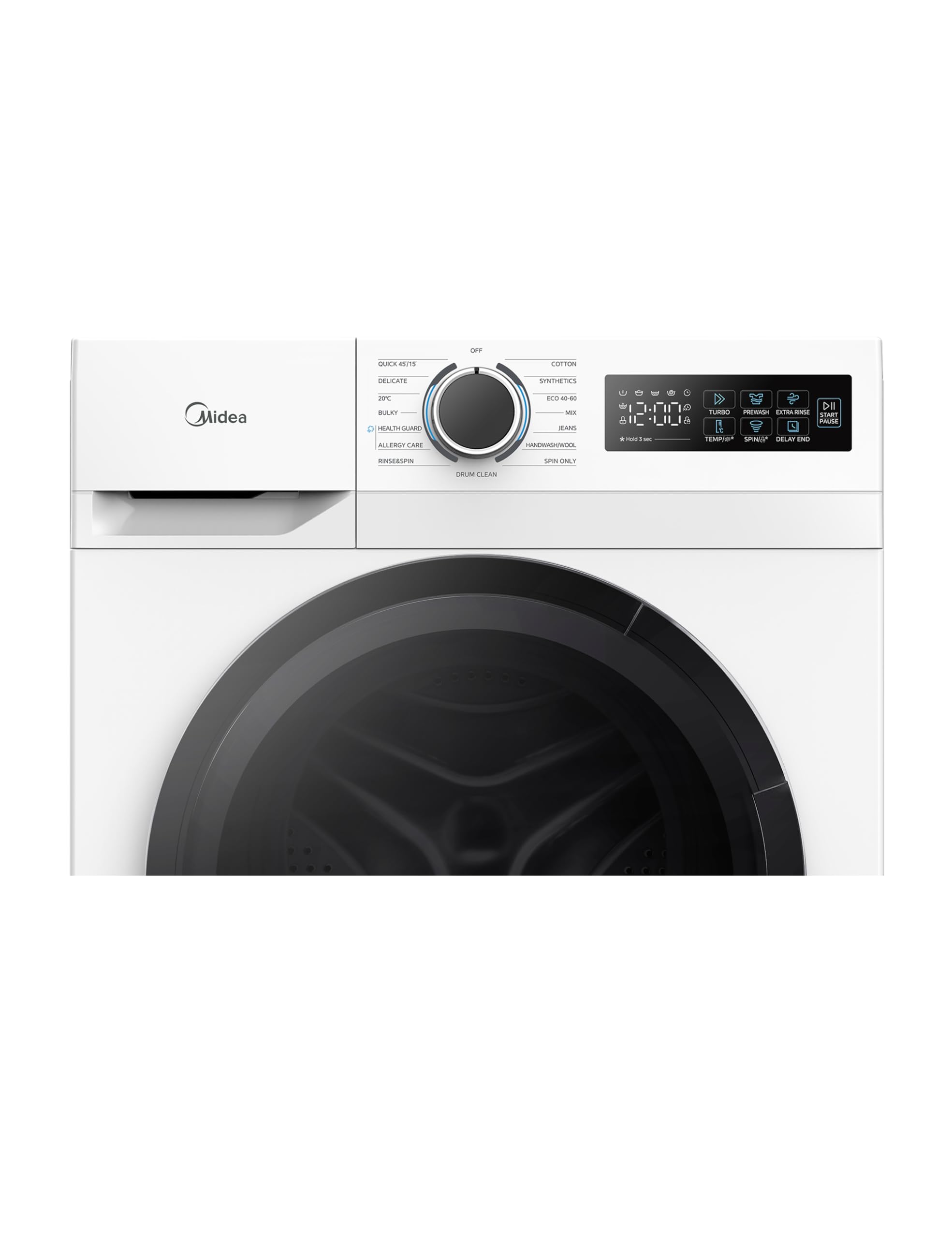 Midea Freestanding 8 KG Front Load Washing Machine Slim,A-10% Class,Steam Wash,Turbo Quick Wash,Durable Inverter BLDC,1400 RPM,White-MF110W80BA10/W-UK — view 3