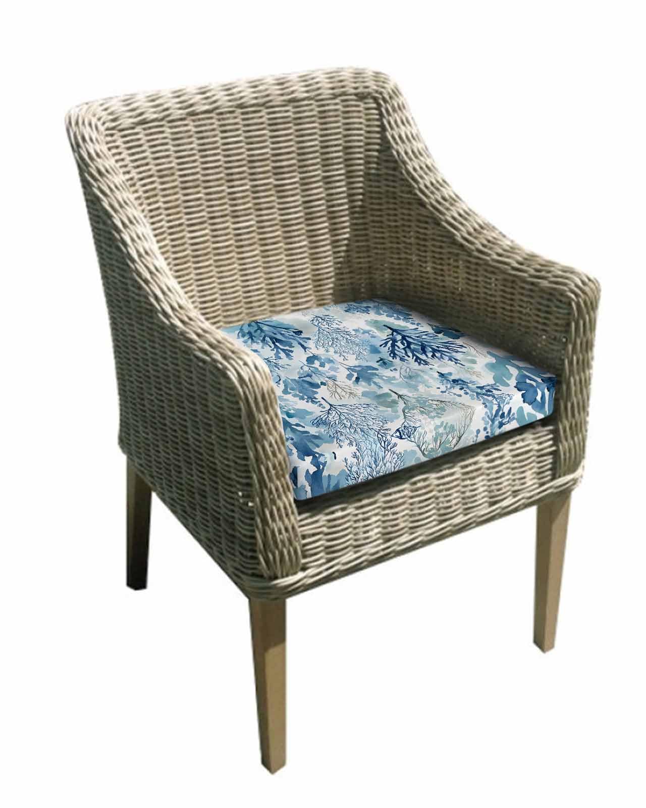 2 Pack Blue Botanical Waterproof Cushion Covers with Ties, Outdoor Patio Chaise Lounge Chair Seat Cushion Slip Covers Replacement(Only Cover) Impressionist Style Watercolor Elegant 20