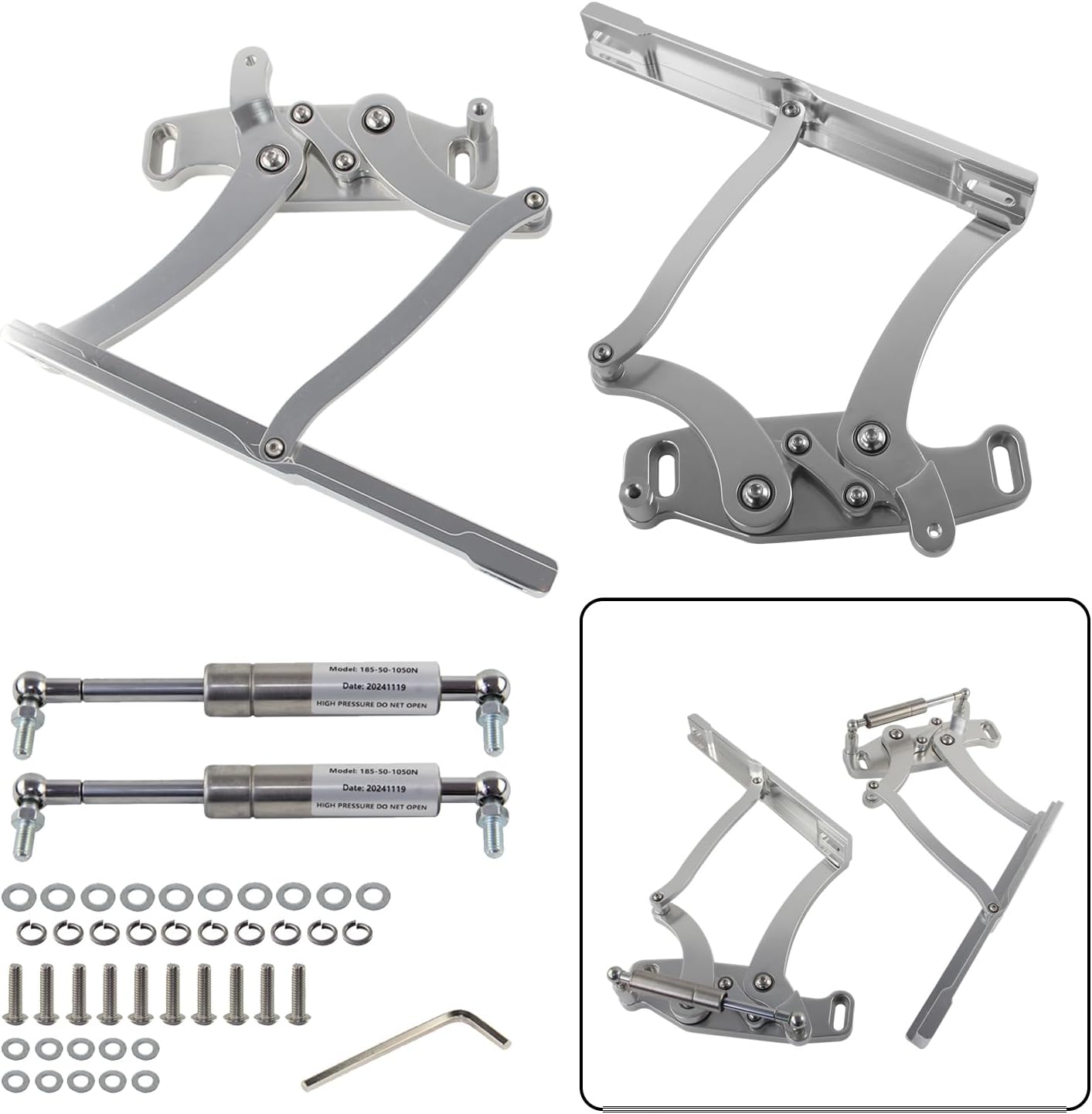 Billet Hood Hinge Kit Left and Right Side for Chevy Camaro Firebird 1967-1969 Silver