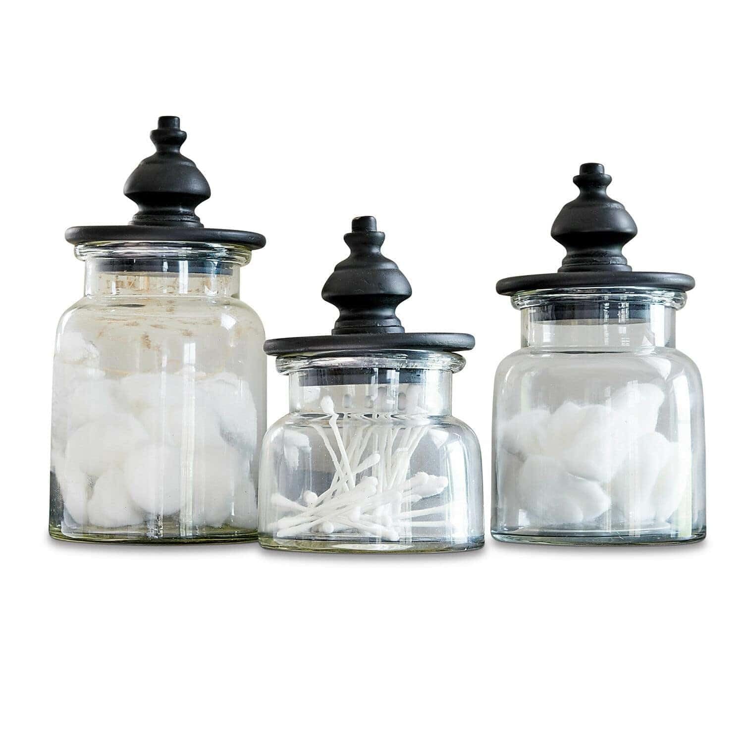Loberon Dose 3er Set Hakeen, DREI Größen, Kunstvoll Gedrechselte Deckel, Aufbewahrung, Vorratsdosen, Glas, Mangoholz, klar/schwarz | DREI Größen, Kunstvoll Gedrechselte Deckel, Aufbewahrung, Vorratsdosen, Glas, Mangoholz