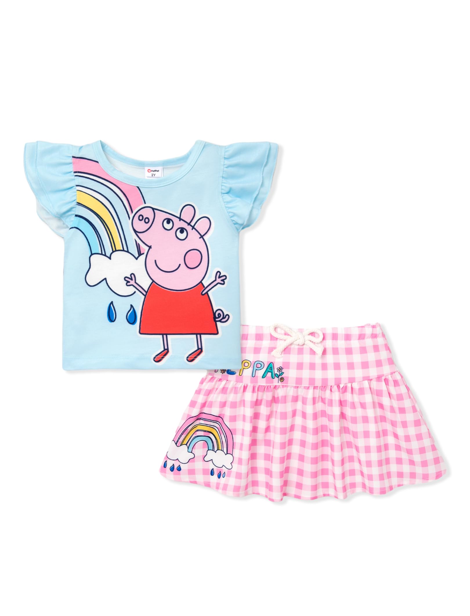 Peppa Pig Toddler Girl 2pcs Outfits Ruffled Top and Floral Print Skirt Set Clothes Set 2-6 Years