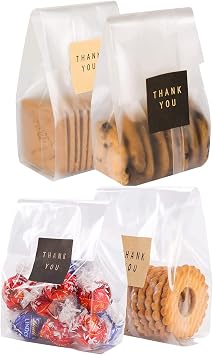 LOKQING Cellophane Treat Bags Cookie bags for Packaging Clear Gift Bags with Stickers for Cookies,Candy,Chocolates