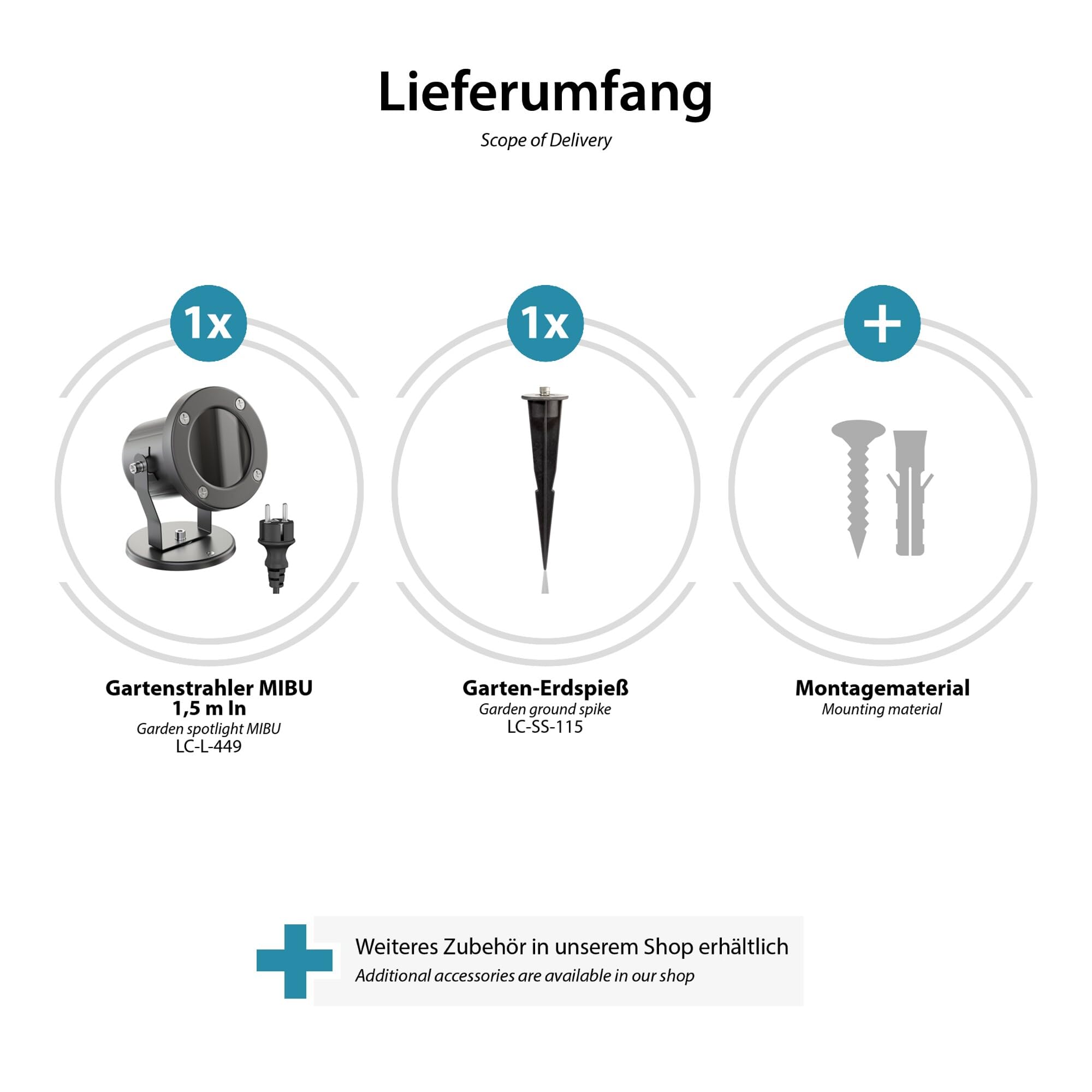 ledscom.de 4x LED Gartenstrahler MIBU anthrazit mit Erdspieß für außen, Edelstahl, ohne Leuchtmittel
