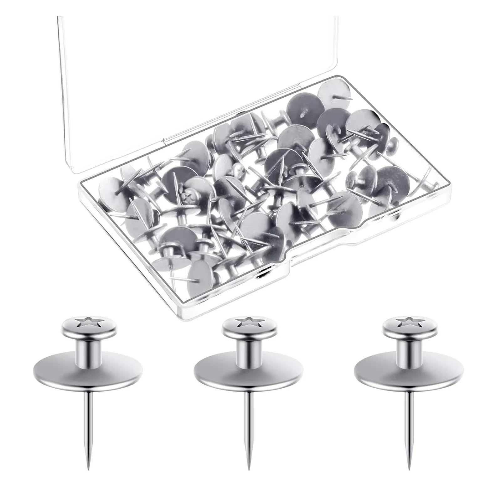 Cute Push Pins 100Pcs Picture Hangers Nails Long Thumb Tacks Wall,Hanging Pictures Push Pins Hooks for Drywall Photo Office Home Decor(Silver)