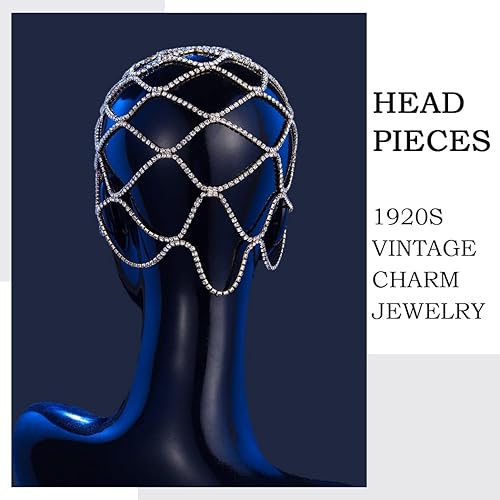 Miniatura 3 de Rhinestone tocados casquillo vintage cristal cabeza cadena boda aleta pelo joyería Gatsby mujeres accesorios para el pelo