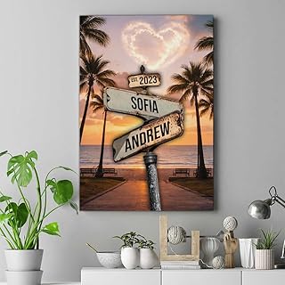 Personalized Crossroads Street Sign Wall Art for Couples, Anniversary Canvas for Couple, Gift for Valentines Day, Girlfriend Boyfriends Gifts, Custom Poster for Wife and Husband, Vintage Street 3