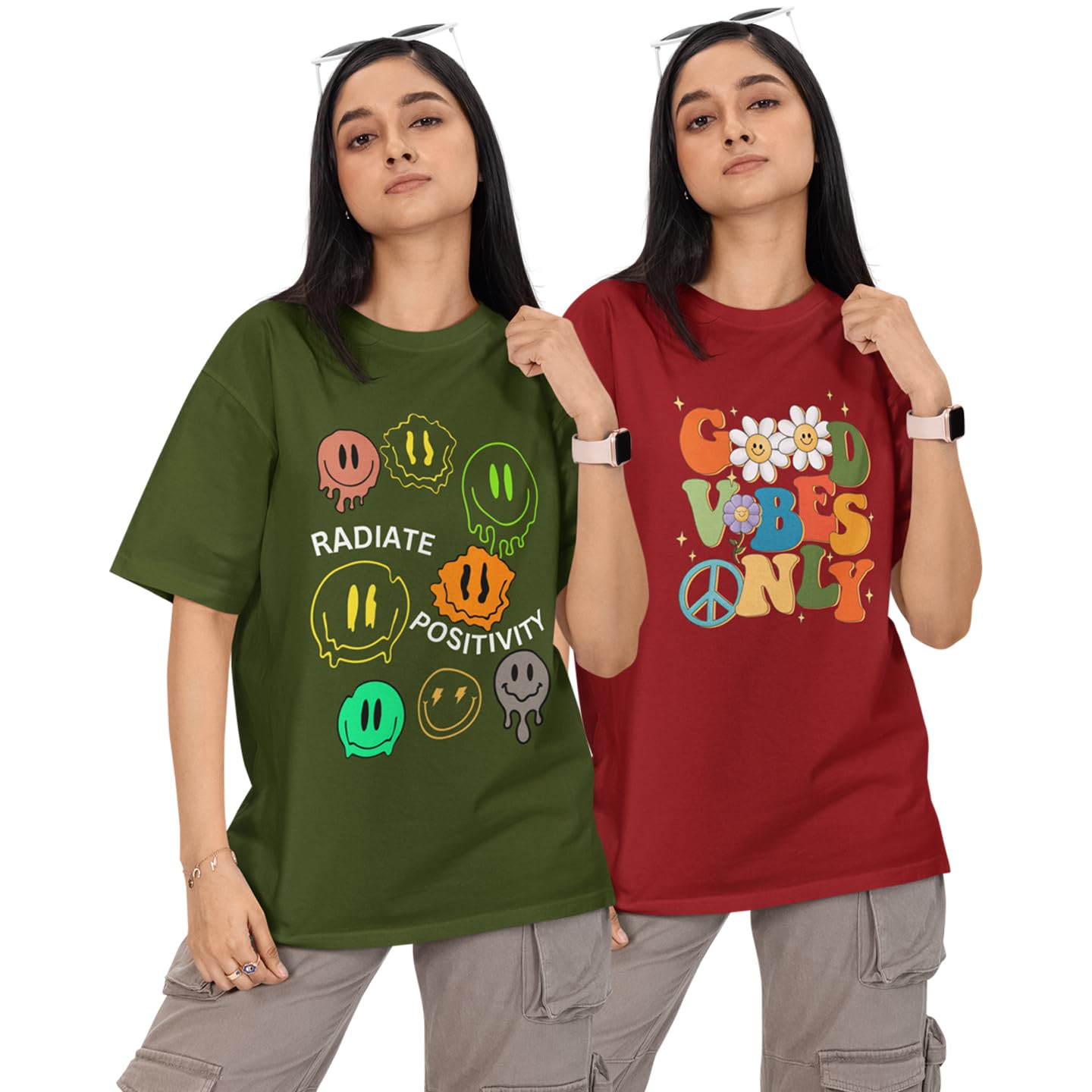 reifica 100% Pure Cotton Printed Half Sleeve Oversized Tshirts for Women Combo Pack of 2-picture-51