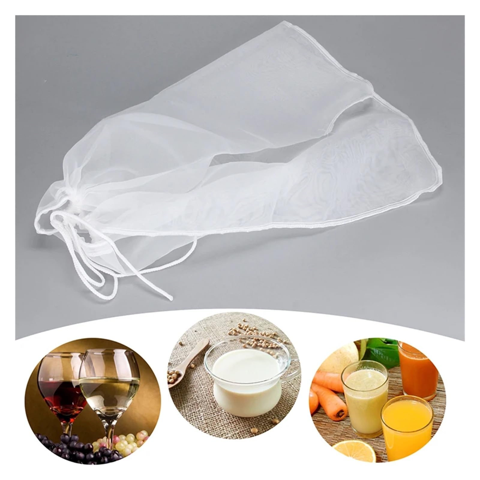 Home brewing Sacchetto filtrante for birra da 120 maglie con coulisse, cilindro filtrante for birra, vino, birra fatta in casa, riutilizzabile, filtro a maglie fini in nylon Accessori per il vino(23x4