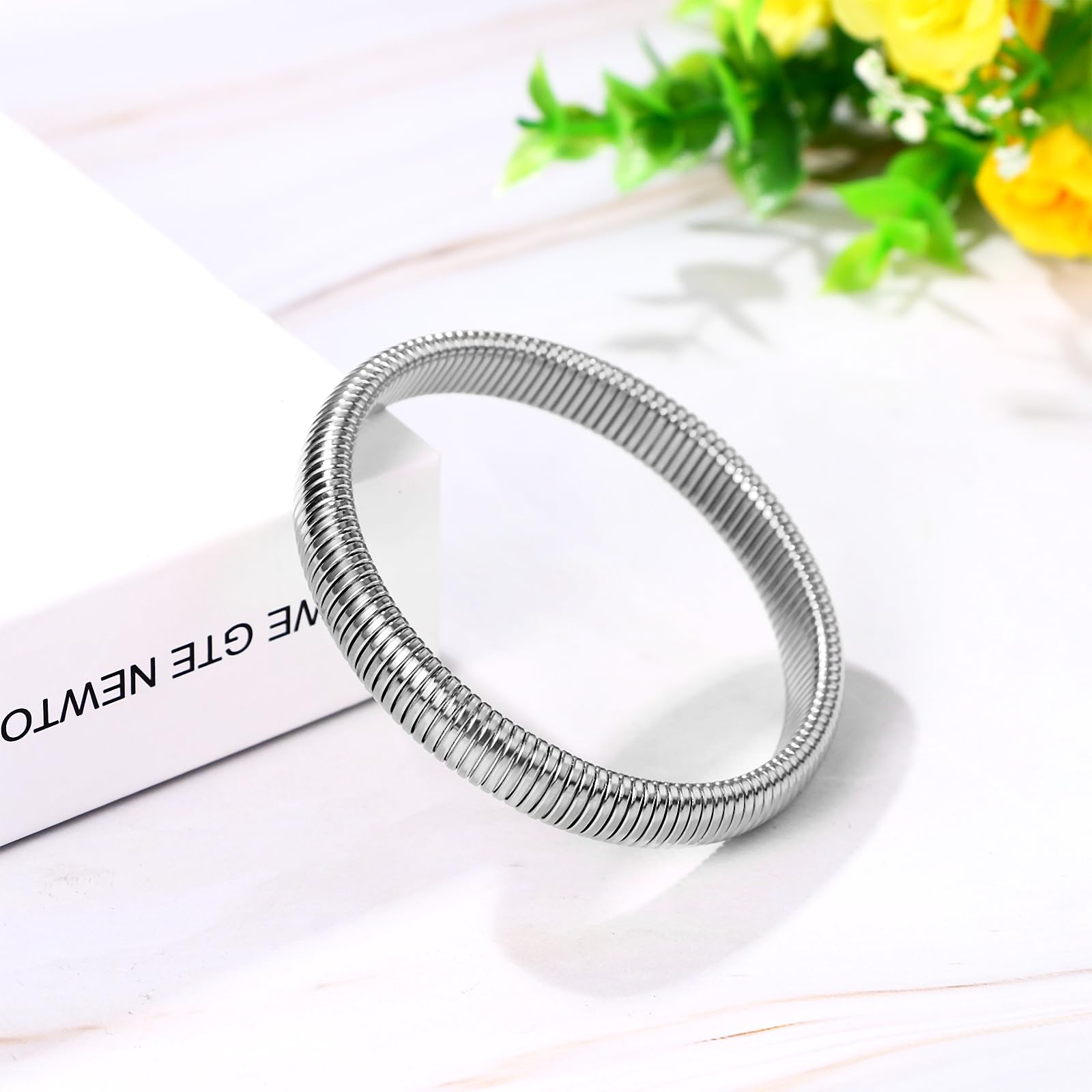 JewelryWe Schlangen Armreif Damen Elastisch: Edelstahl Stretch Armband Elastisch Schlangenarmband Manschette Armspange für Frauen Mädchen 8/10/12/20mm Breite Gold/Silber