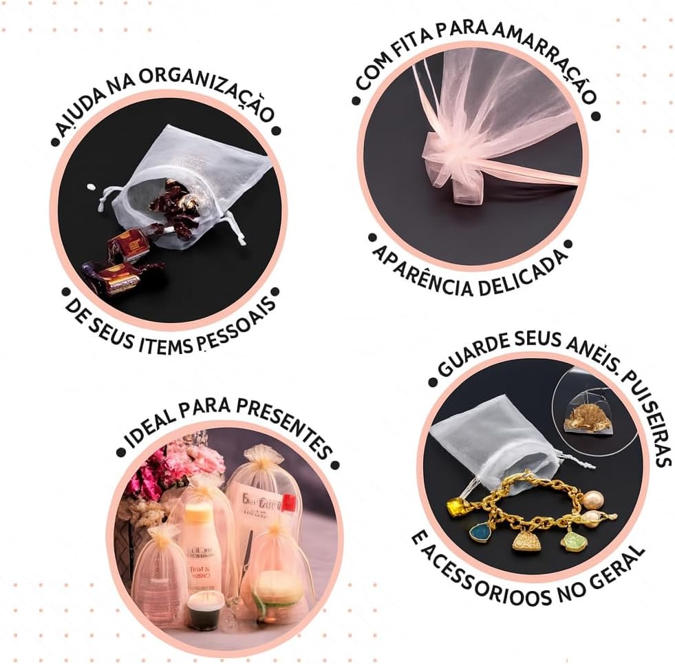 Kit 100 Unidades Saquinho de Organza Branco 20x30cm com Fita de Cetim para Lembrancinhas Presentes Organização e Armazenamento, Casamento Padrinhos Convidados Festa Convite
