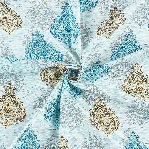 Image of Curtain Door - Raga Curtain for Door 7 Feet Light Filtering Curtains for Home |Motif| White and Blue| Polyester, Pack of 2