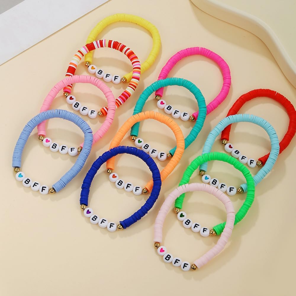 Rrdaily Preppy Stretch Bracelets Set, Best Friends Friendship Bracelets, Colorful Boho Clay Beads Stacked Beaded Bracelets, Party Favors Jewelry Gifts for Women - Image 2