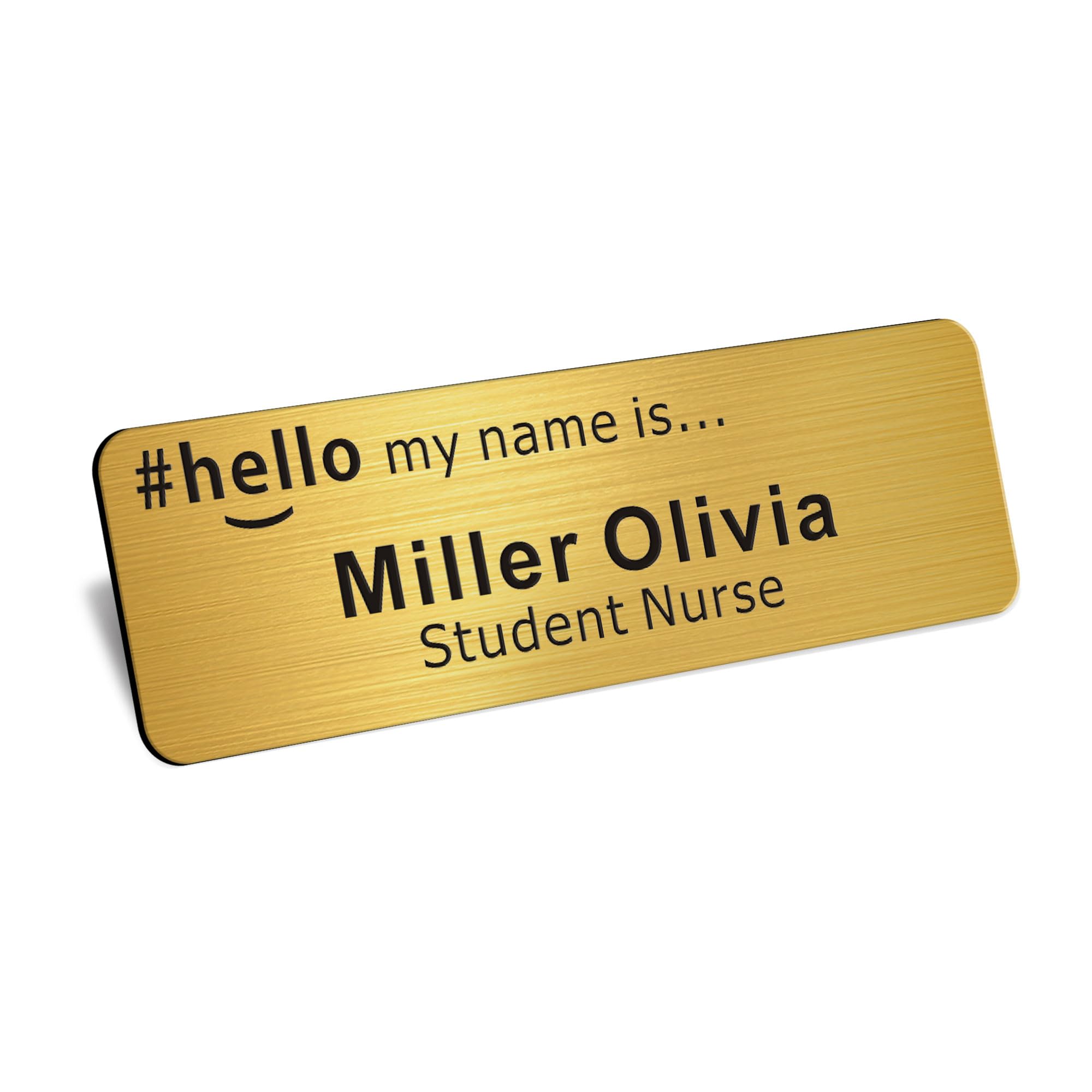 Personalised Name Badges Custom Name Badges for Work Laser Engraved Name Tags Hello My Name is Badge for School Teacher Kids Business Work Lable Sign Employee Name Plate (Gold, Design 2)