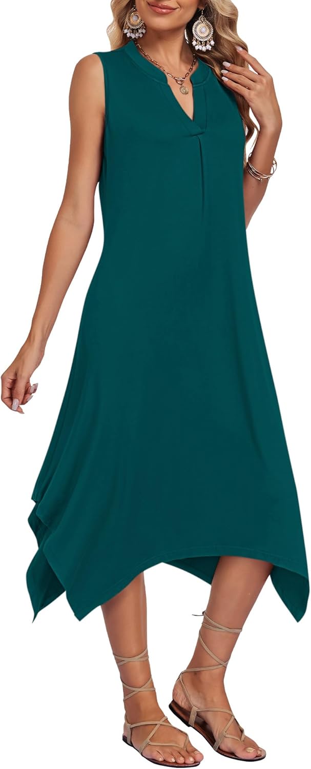 AUSELILY Summer Dresses for Women 2026 Casual Sleeveless Sundress Asymmetrical Hem Tank Midi Dress with Pockets - Image 5
