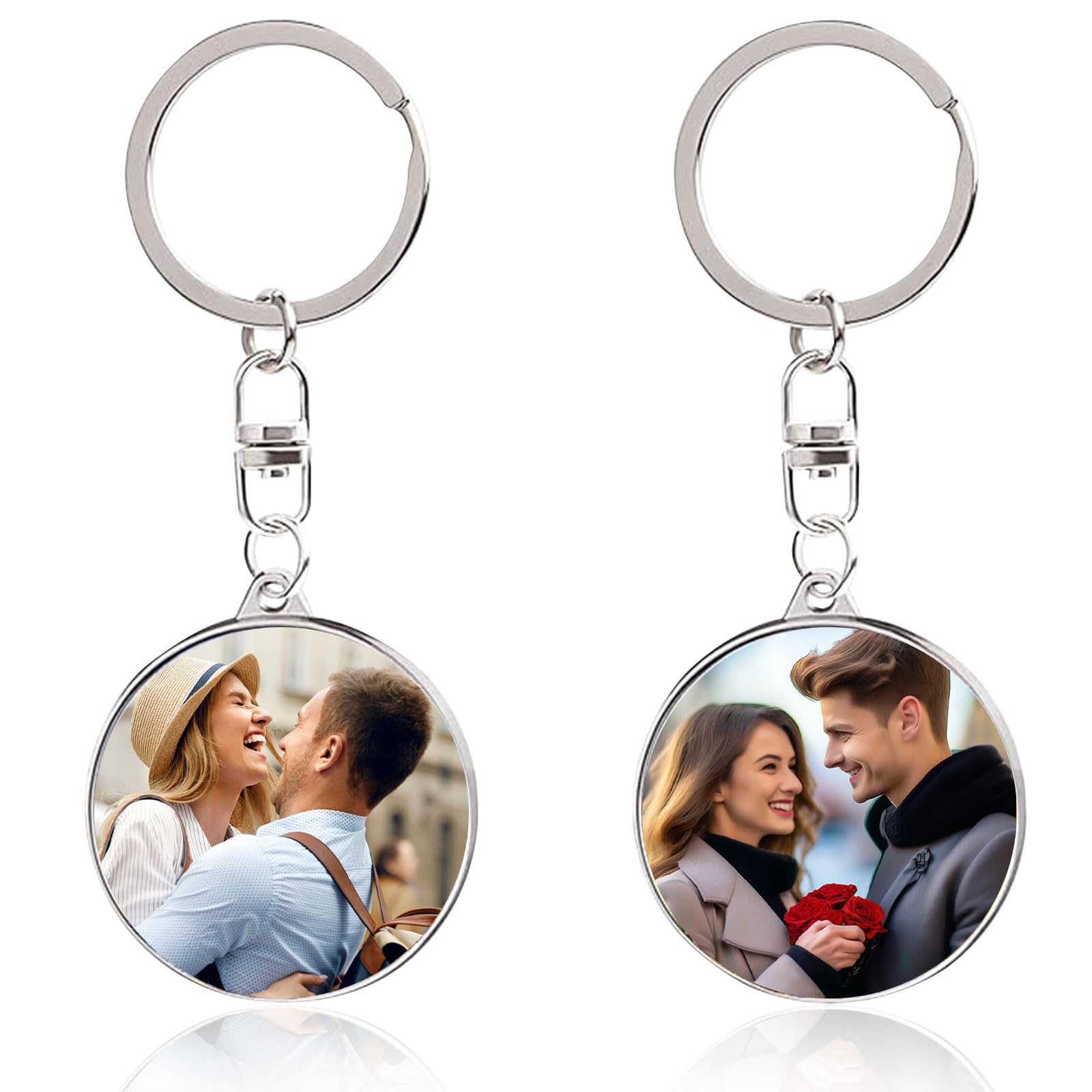 Wbw Unisex Rotating Circle Personalised Photo Keyring - Custom Keychain With Engraved Name Keyrings Personalised Keychains With Picture Customized Gifts For Men, Women, Dad And Mom (Rotating Circle)
