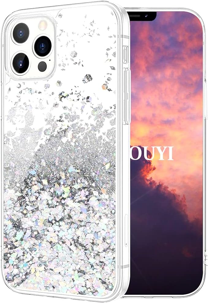 KOUYI Compatible with iPhone 12 Pro Max Case Glitter, [Dream Star Series] Fashion Flowing Liquid Bling 3D Design TPU Protective Cover for iPhone 12 Pro Max 6.7 Inch (Silver)
