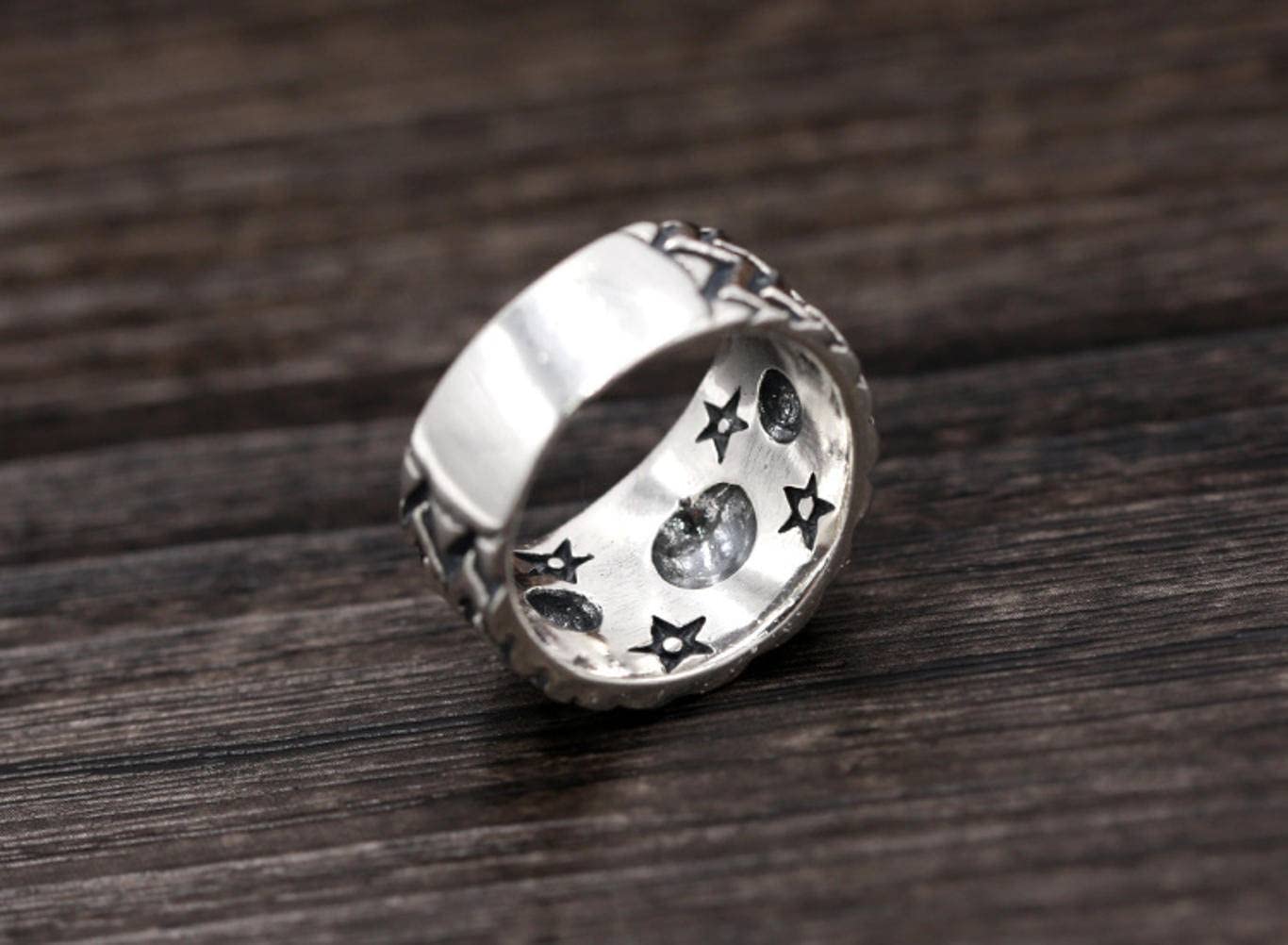 Punk Fashion Five-Pointed Star Male Wide Retro Ring Regalos para Amante Silver, 16Th, OZZKI, Plata,