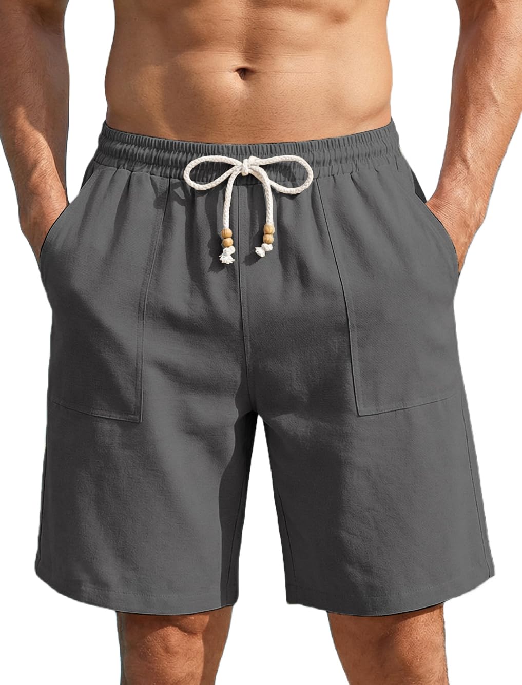 COOFANDY Kurze Hosen Herren Sommer Leicht Leinenoptik Shorts Freizeit Holiday Atmungsaktive Short mit Taschen