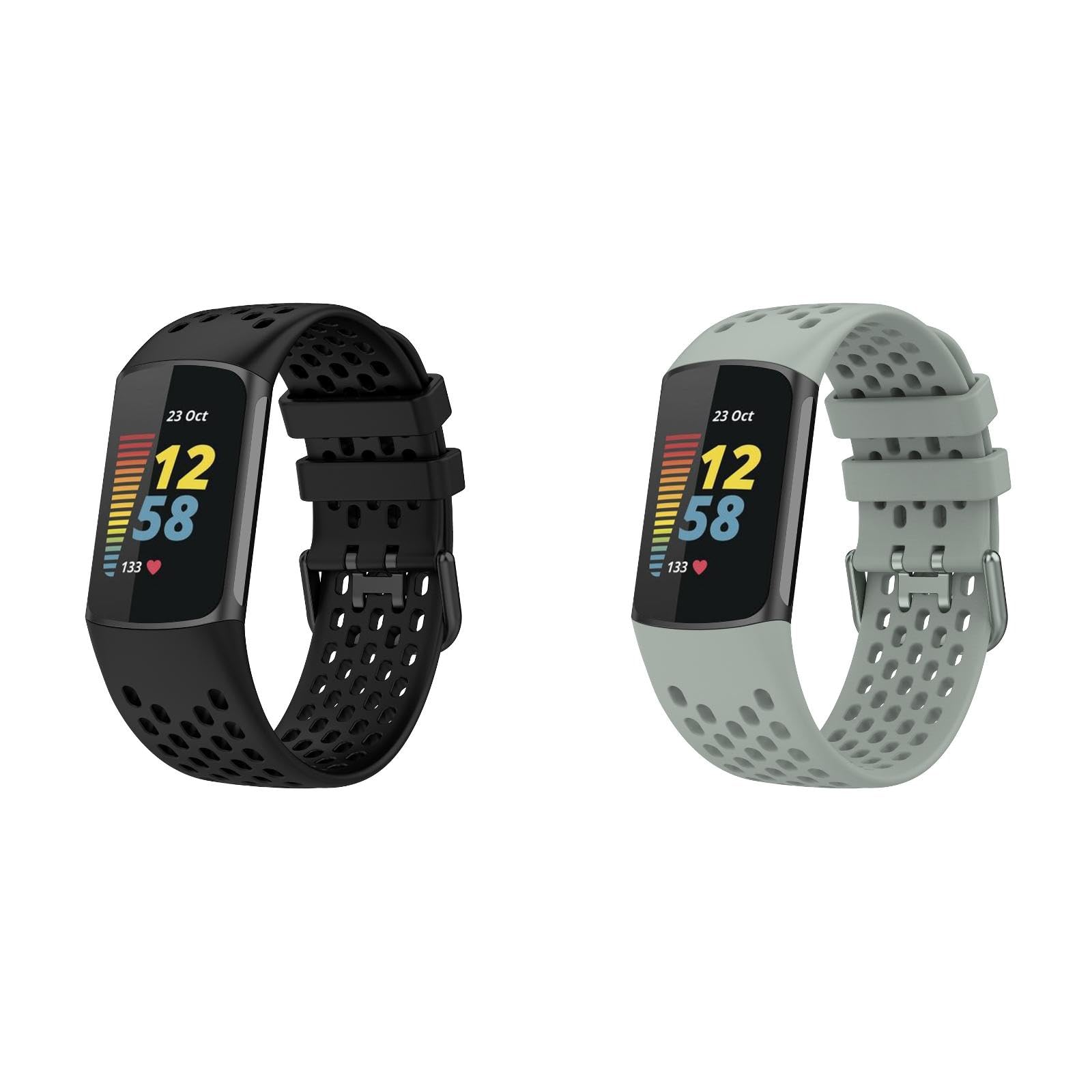 2 Pack Sport Strap Compatible with Fitbit Charge 6/5, Breathable Silicone Wristbands for Activity Tracker