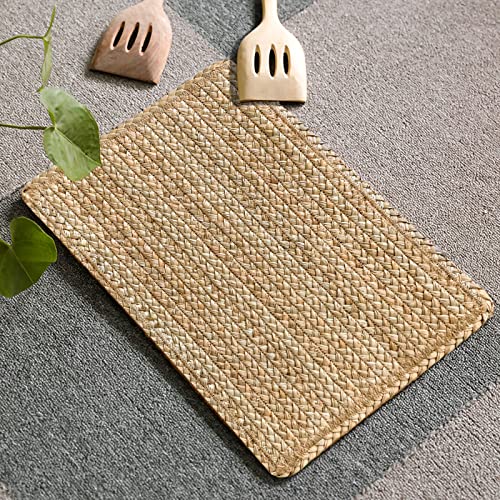 Cy Sisters Woven Placemats Set Of 6 Farmhouse Wicker Placemats Rectangle Natural Rattan Placemats Wipeable Braided Straw Placemats For Square Plates Outdoor Placemats For Patio Table 17.7'' X 11.8'' #TOP6