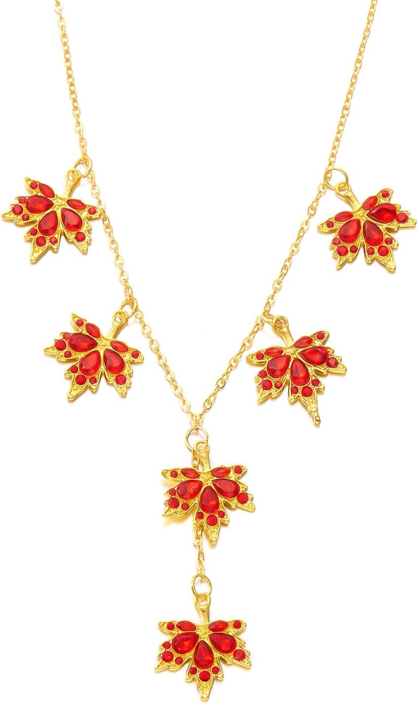 ONLYJUMP 14K Gold Maple Leaf Pendant Necklace for Women Dainty Cubic Zirconia Autumn Fall Leaves Adjustable Chain Necklaces Autumn Thanksgiving Christmas Party Holiday Jewelry Gifts