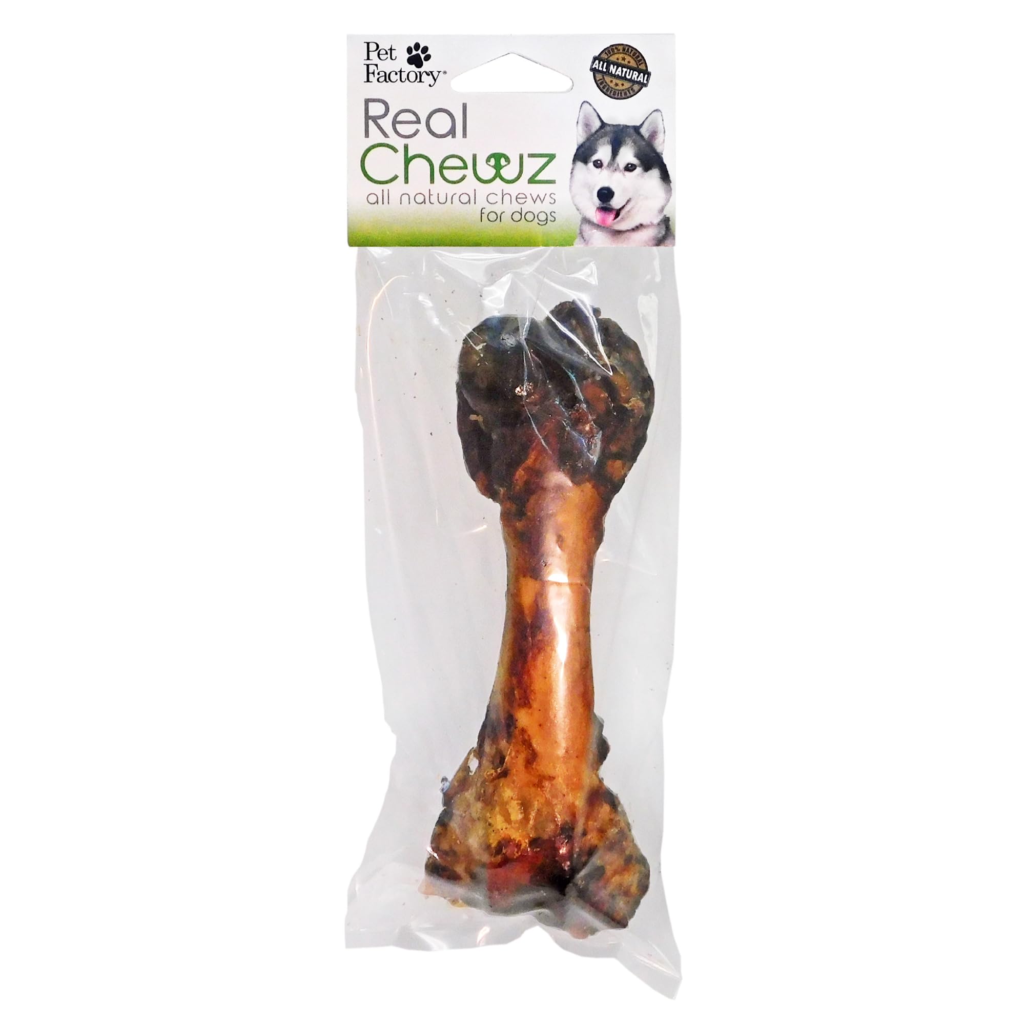 Pet Factory - Real Chewz Pork Femur Bone (6-8 inches) - 100% Natural, Oven Baked, Single Ingredient, Long Lasting Dental Chew, for Medium to Large Dog, with No Preservatives, Additives or Fillers