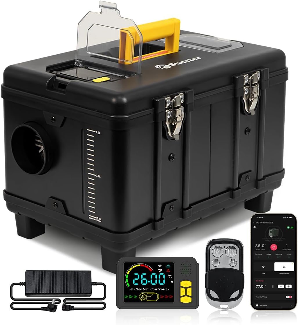 8kW Diesel Heater, 5L Toolbox Compact Portable Diesel Air Heater, 12V/24V/110V ALL IN ONE Fast Heating, with APP Control, Ventilation Mode, Parking Heater for Cars RV Camper Tent Garages