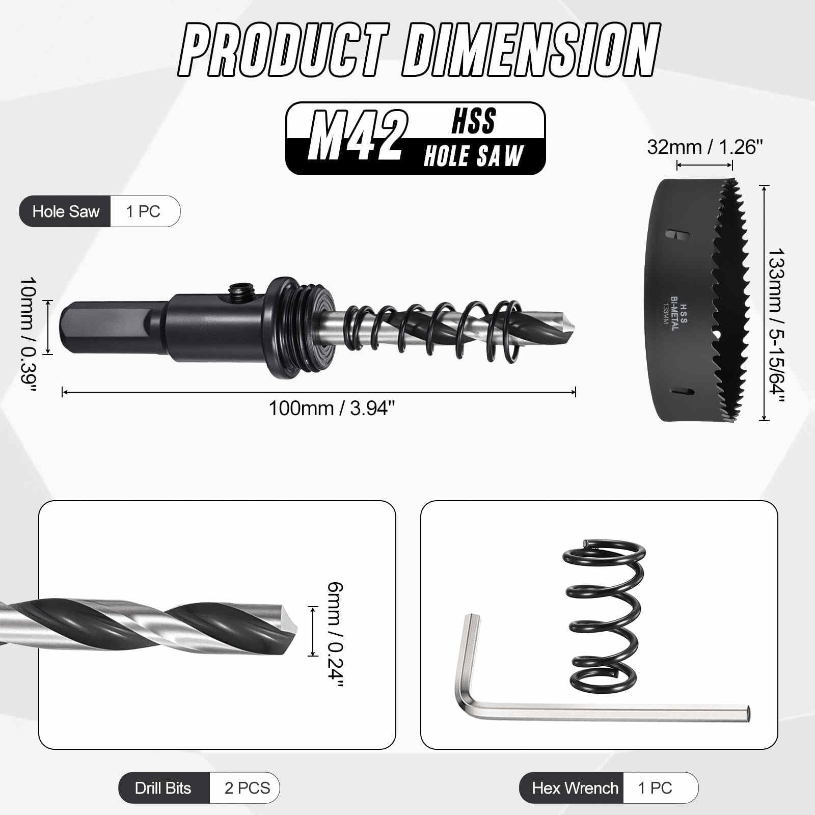 CoCud 5-15/64" (133mm) Hole Saw, M42 Bi-Metal Hex Shank Hole Cutters with 2pcs Drill Bit - Image 2